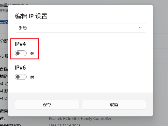 开启 IPv4 后出现填写栏